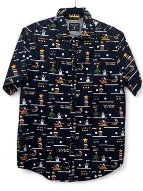 Mens Denim & Flower Christmas Short Sleeve Shirt size Large